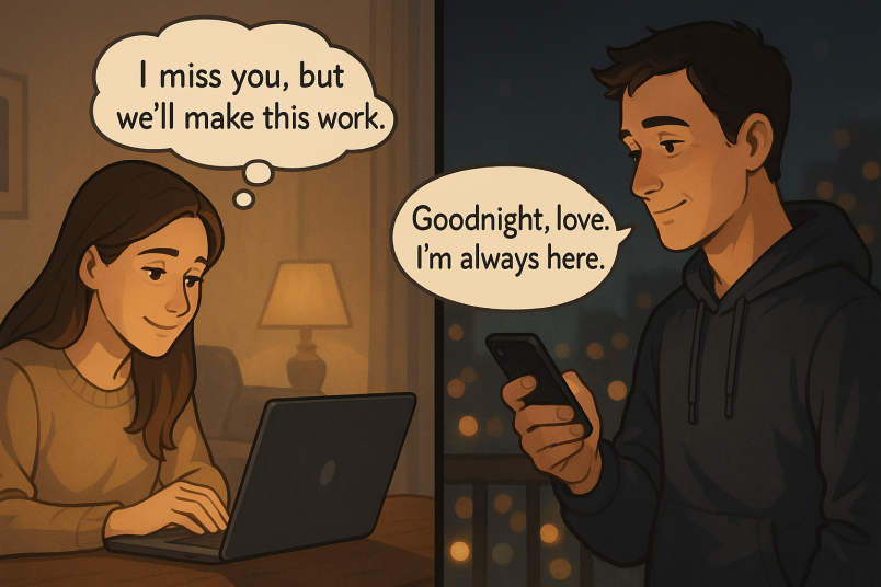 Couple sending goodnight messages