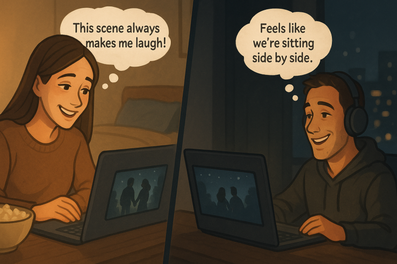 Couple watching movie together digitally