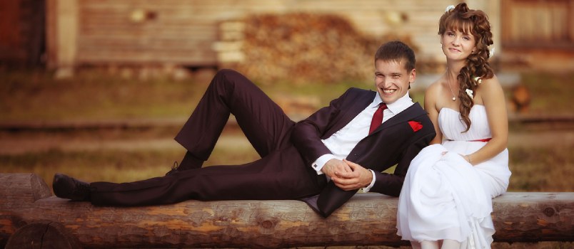 Bride and groom taking a photo together