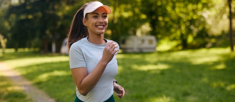 Happy woman running exciting