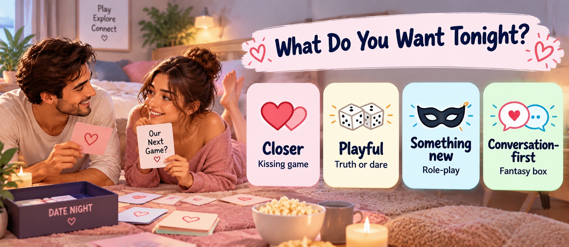 Couple choisissant un jeu d'intimité en fonction de son humeur