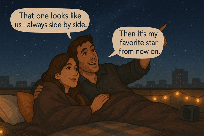 Romantic rooftop stargazing