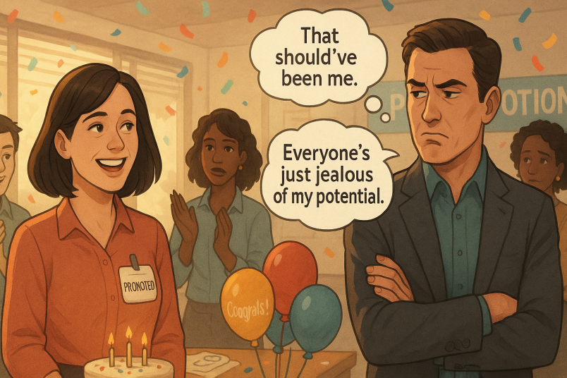 A narcissist person getting jealous of others success