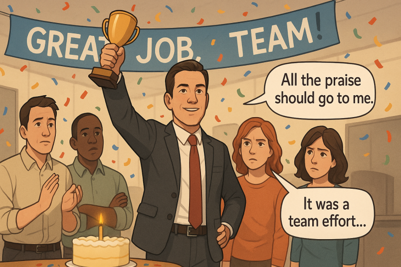 A narcissist person taking credit of a group project