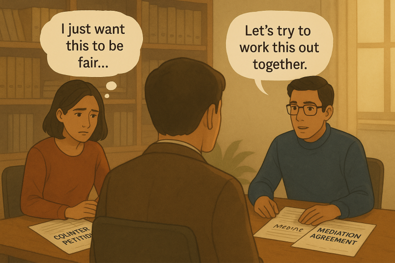 Scène de discussion de médiation