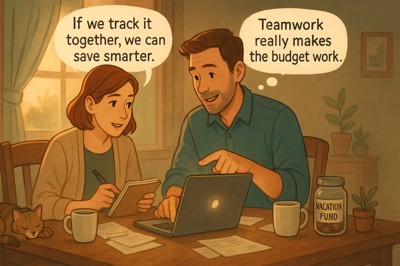 Couple budgeting together