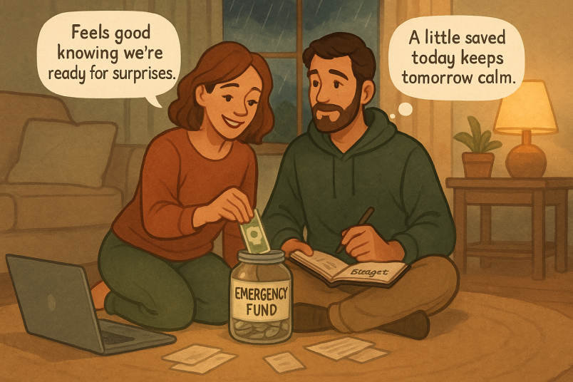 Couple saving for emergencies