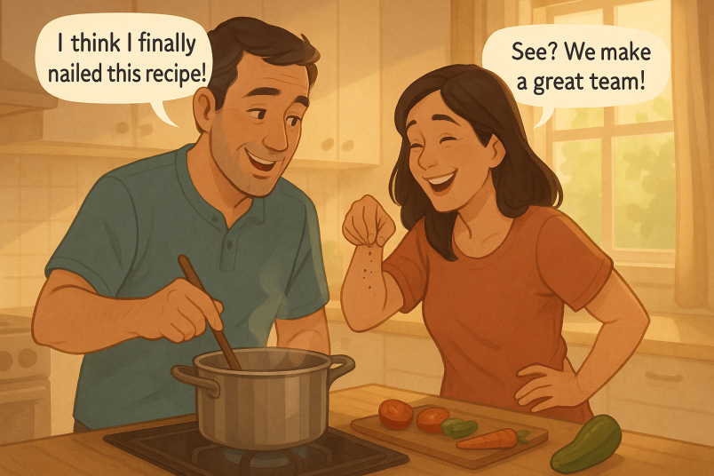 Couple cooking together