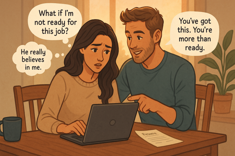 Supportive couple reviewing résumé