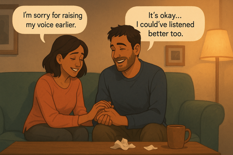 Couple reconciling warmly