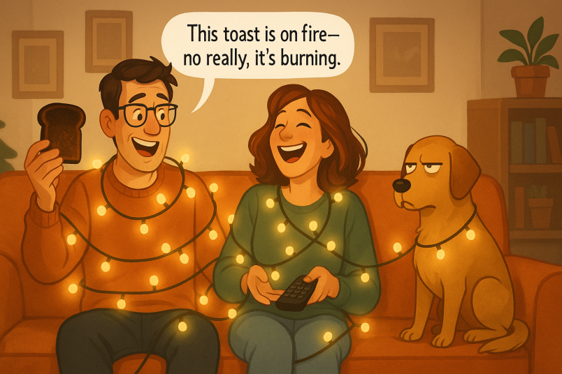 Couple having fun with the dog