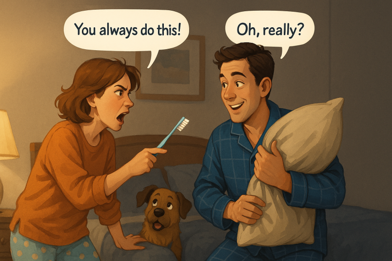 Couple playfully fighting