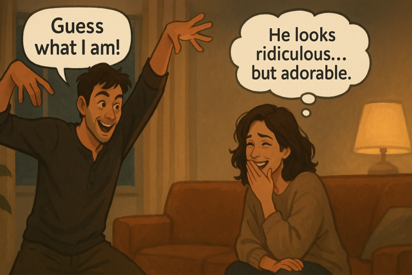 Couple playing charades