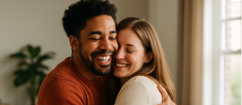 Young loving couple hugging each other