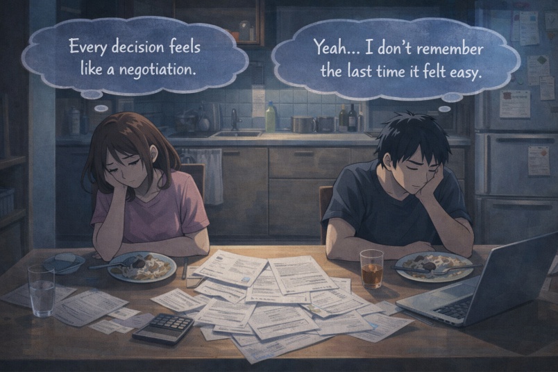 Kitchen table cluttered