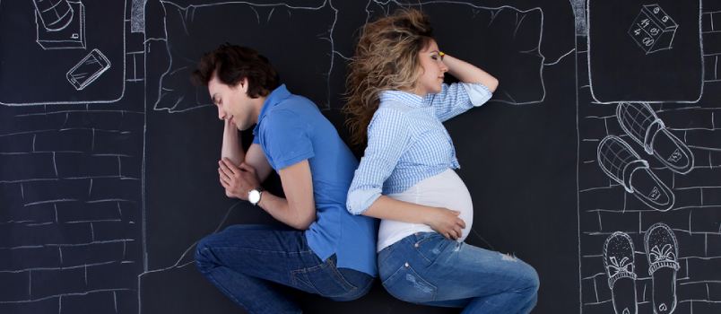 Pregnant Women And Men Sleeping Together Kissing To Back Pose