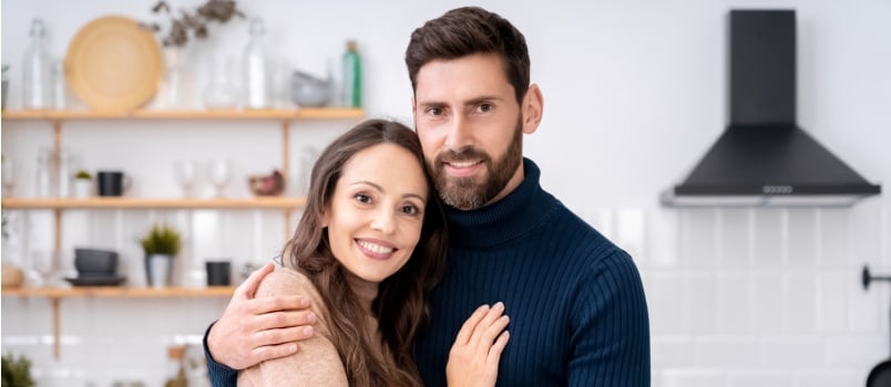 Young couple in love hugging each other