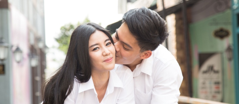 Men kissing his wife