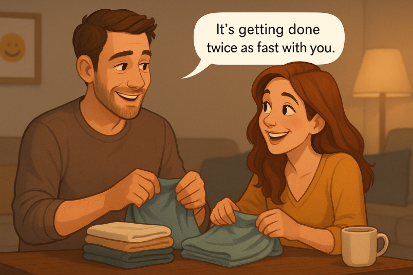Couple finishing household chores
