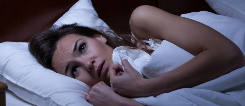 Afraid Women At Bedroom Under In Blanket Indoor