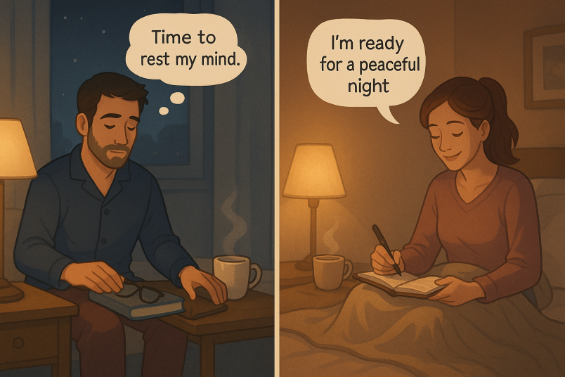 man and woman practicing night routine