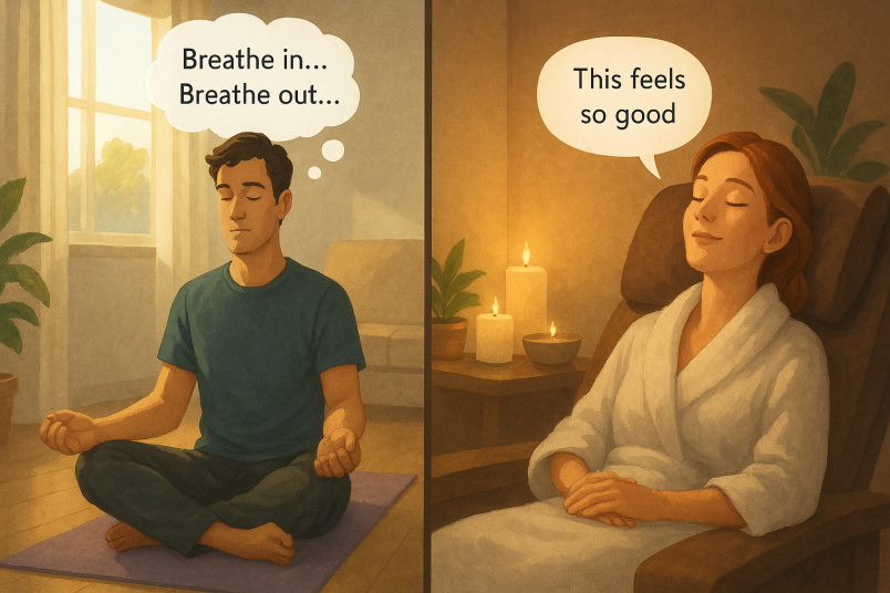 man and woman practicing self-care