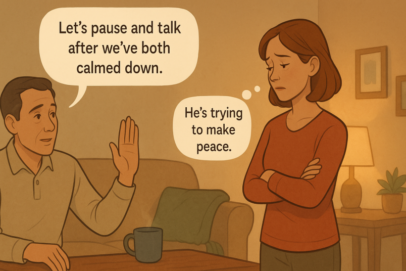 Man calmly raising hand