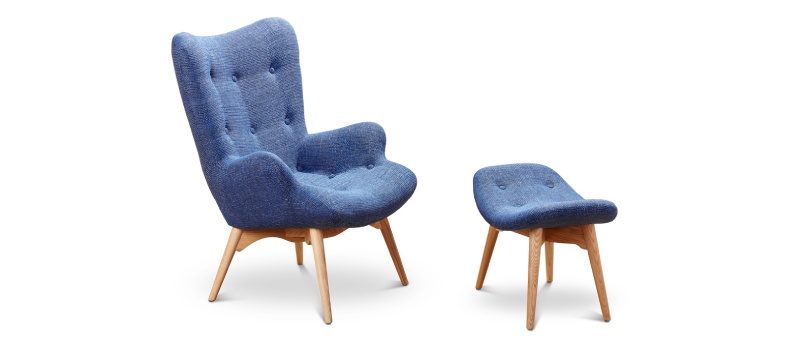 blue chair with ottoman