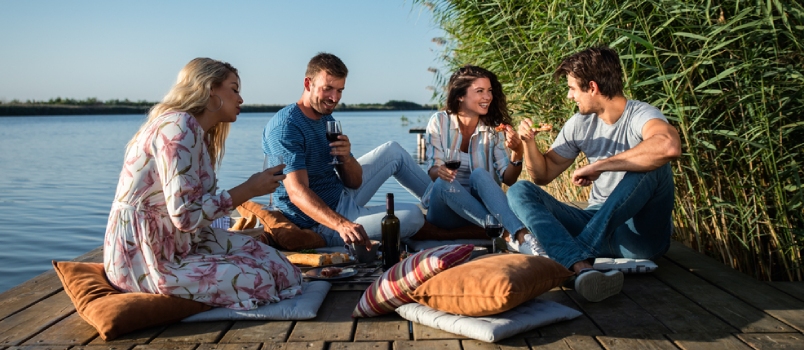 Family sitting together outdoors