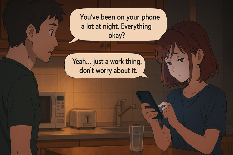 Late-night phone checking in the kitchen