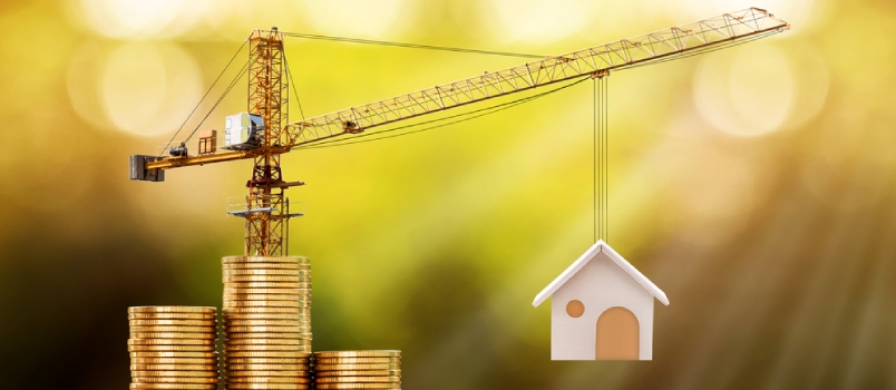 Stacking Gold Coins With Increase And Tower Crane And Hoist Brake Solutions With Build New House In The Public Park