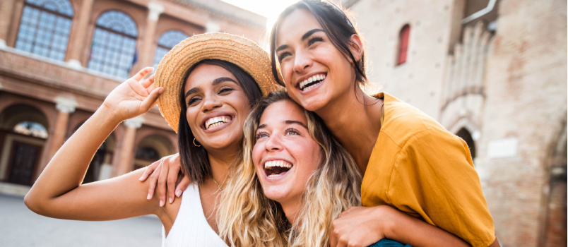 Group of friends enjoying in city