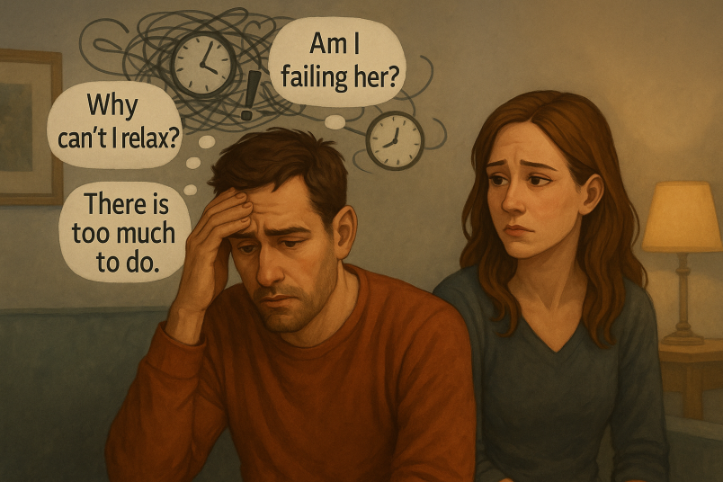 Man overthinking woman worried