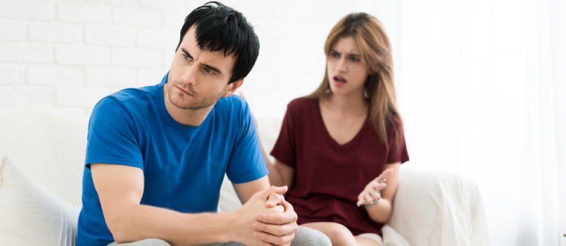 Beautiful Angry Fury Woman Screaming Man Stress In House