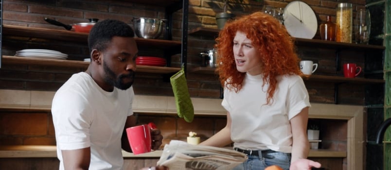 Young Couple Quarrels In The Kitchen Man African American And Woman