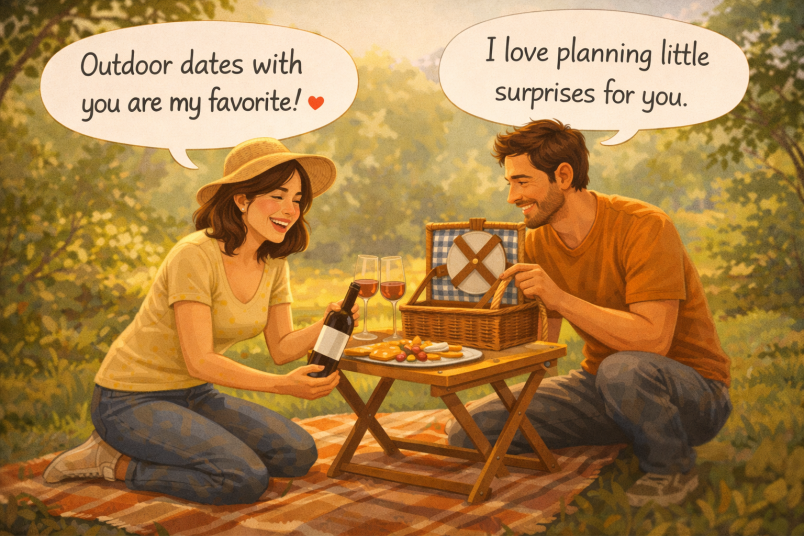 couple gift picnic outdoors