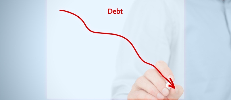 Businessman Draw Debt Reduction Simple Graph With Descending Curve