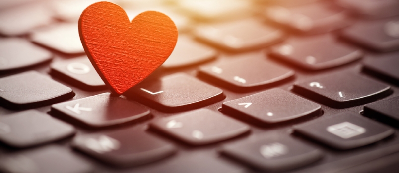 Small Red Heart On Keyboard. Internet Dating Concept