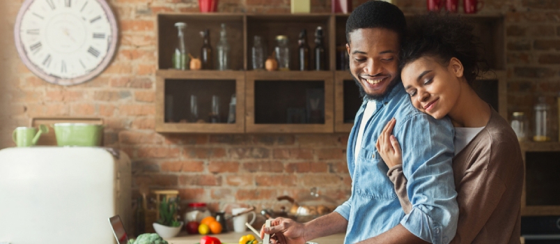 Loving Black Wife And Husband Preparing Dinner