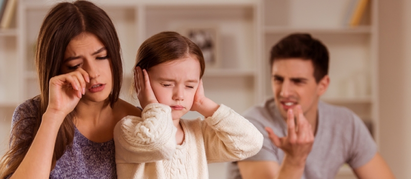 A Child Can Not Listen Quarrel Of Parents Women Crying And Child Cover Her Ear With Hand