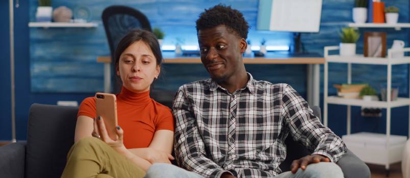 Couple talking on video call