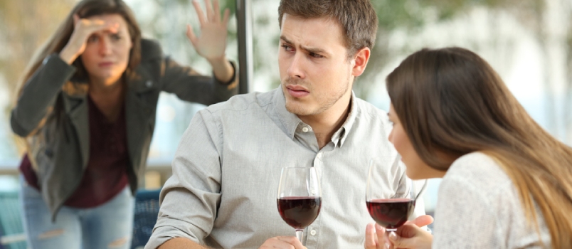 Suspicious Woman Tracking His Husband in the Cafe