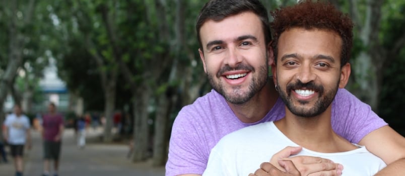 Multiethnic Gay Couple In The Park