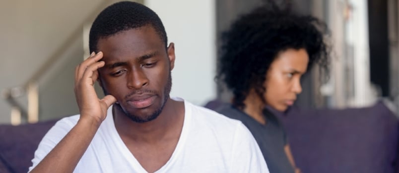 Unhappy African American Husband And Wife Sit Aside Avoid Talking After Fight