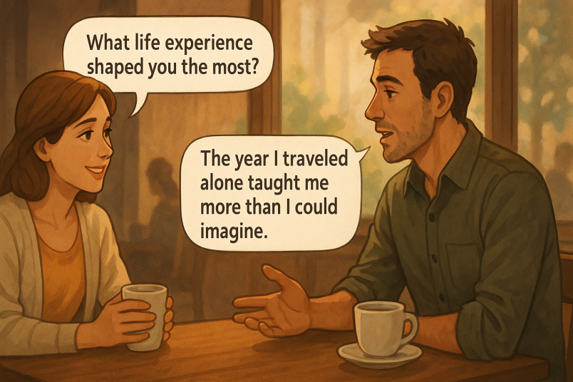 Couple discussing life experiences