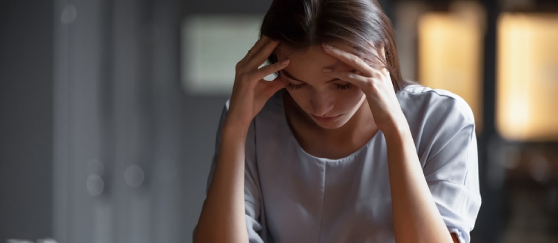 Depressed Sad Young Addicted Woman Feeling Bad Drinking Whiskey Alone In Bar