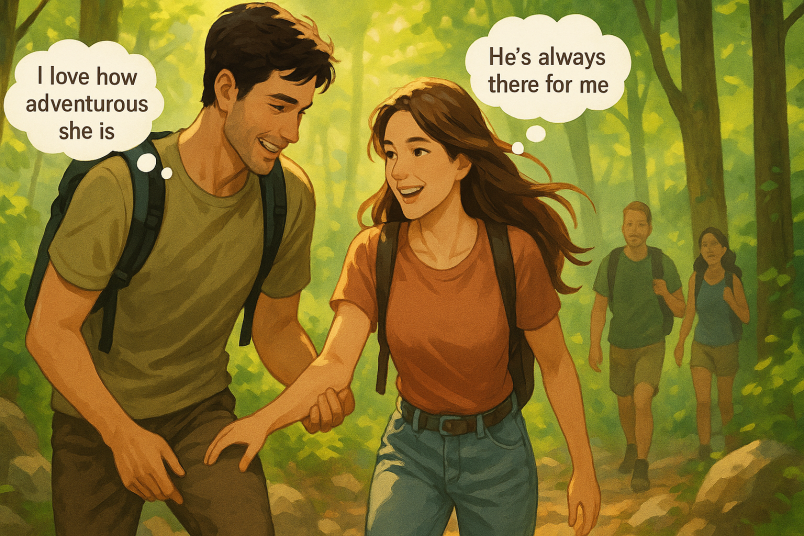 Couple trekking together