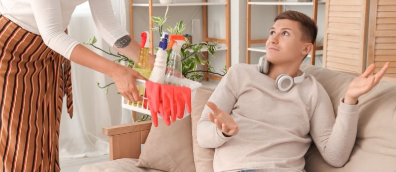 Wife asking her lazy husband for clean