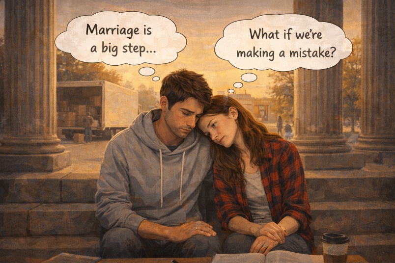 Couple deciding to get married or not