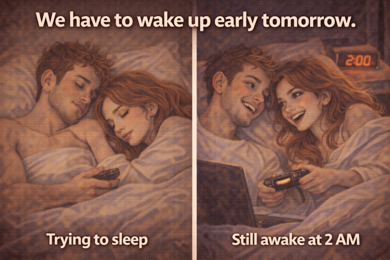 Late-night couple awake